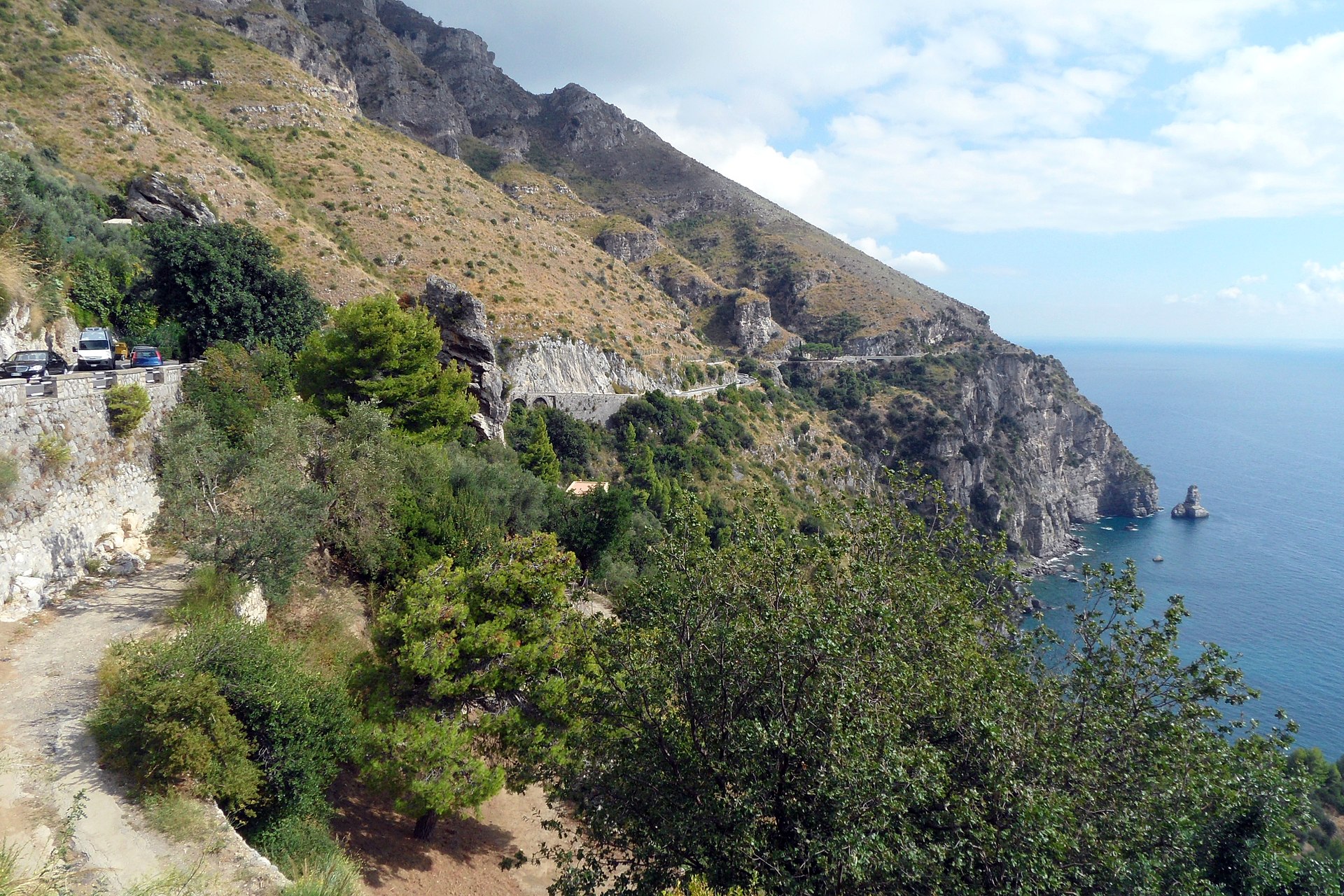 Coastal road and cliffs along the Amalfi Coast