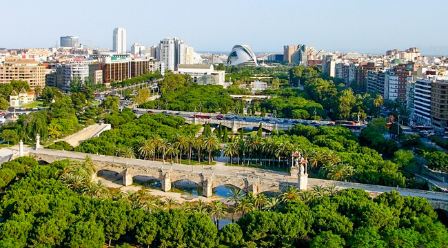 Turia Gardens green park in Valencia
